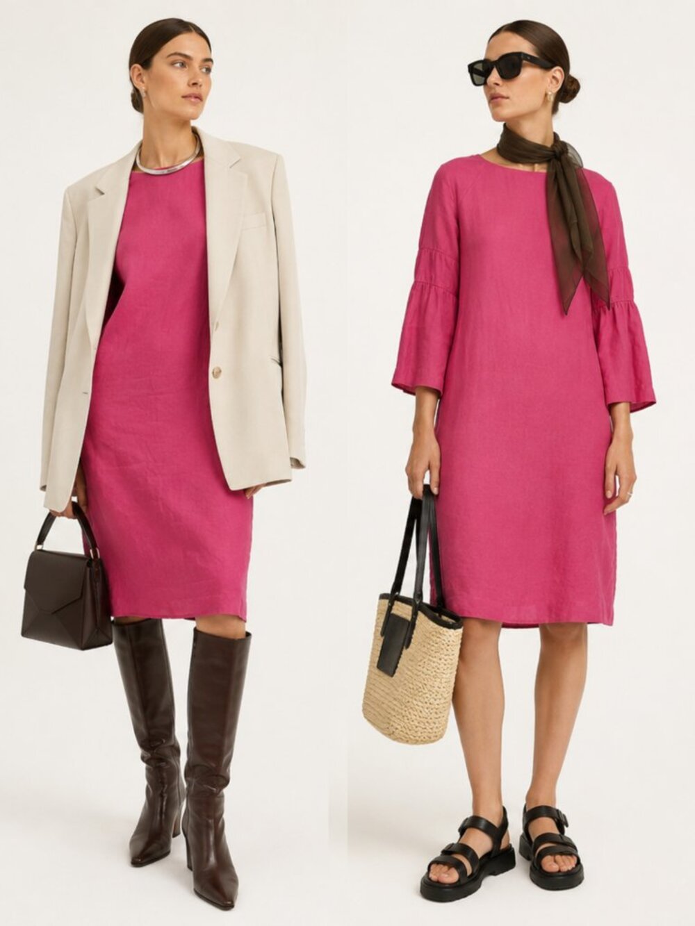 Banana Republic Hot Pink Long Sleeve Shift Dress